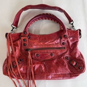 Authentic Balenciaga Motorcycle Shoulder Bag Leather in burnt orange.